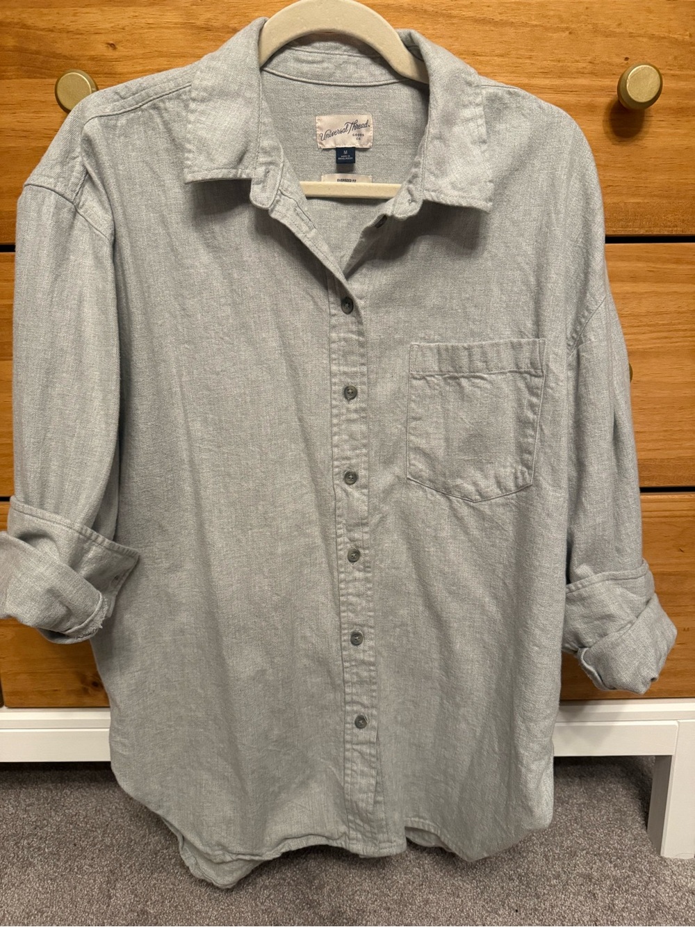 Universal Thread Gray Relaxed Button-Down Shirt with Chest Pocket